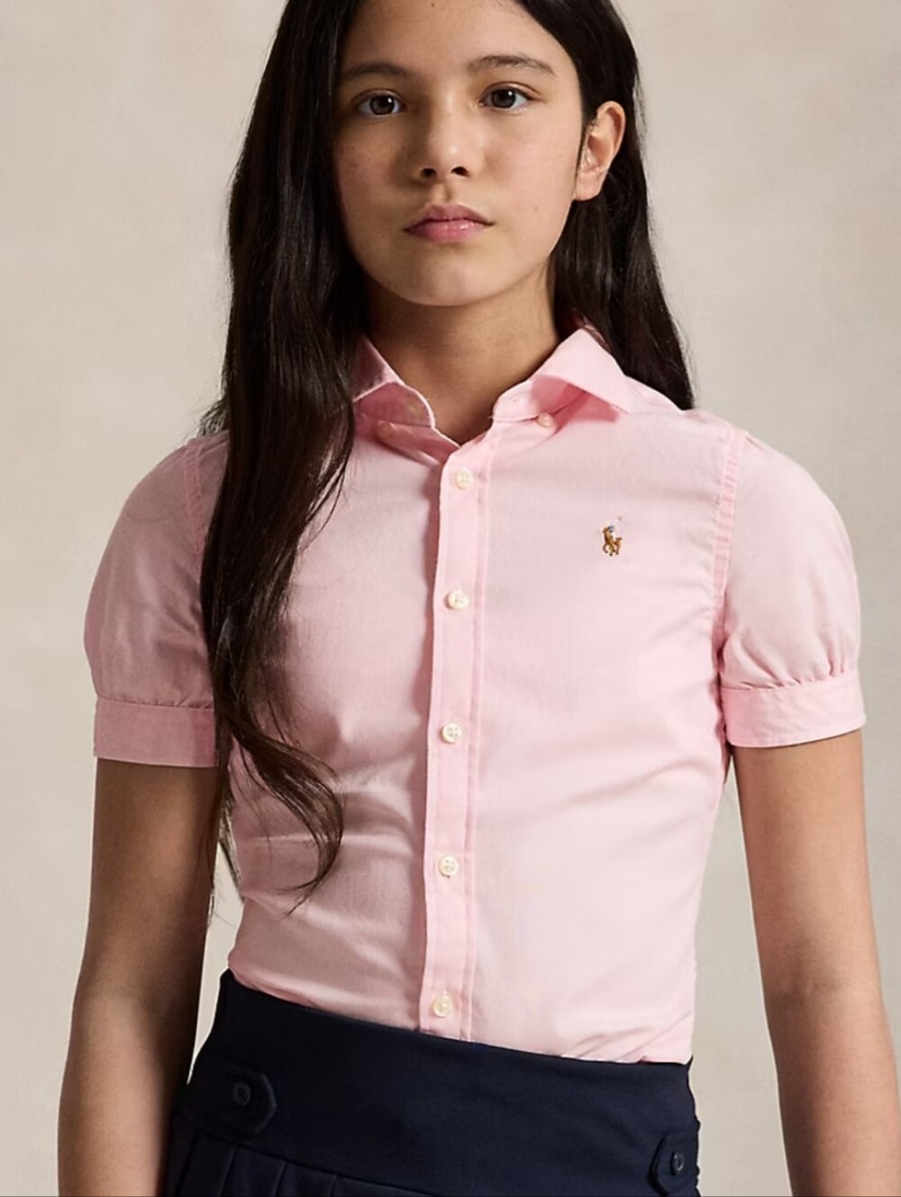 NWT Ralph Lauren Girls' Classic Pink Short-Sleeve Oxford Shirt 12